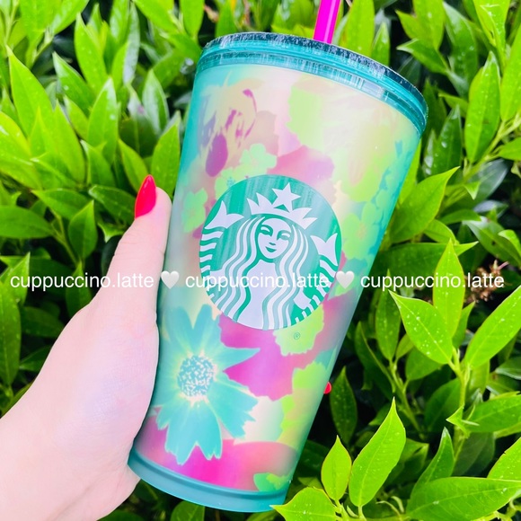 🍓LAST SET🌻Starbucks Summer 2022 Soft Touch Floral Pink & Green Grande Tumblers - Picture 10 of 16